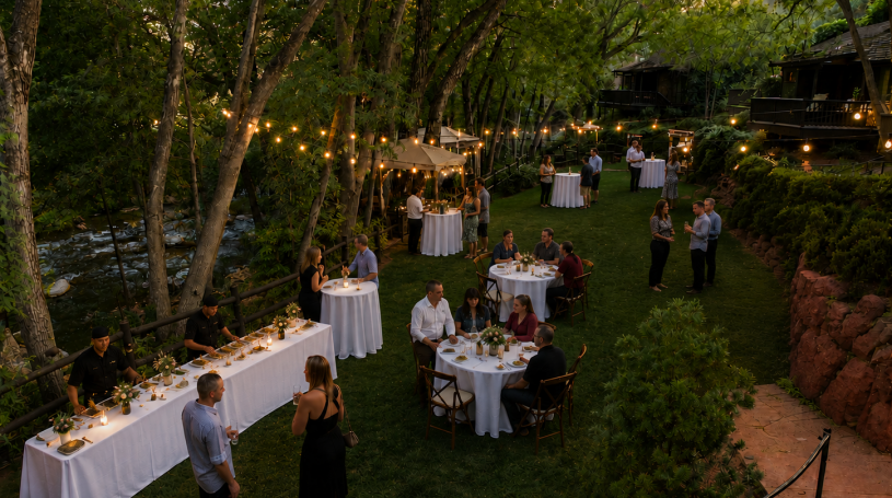 Cress beer dinner cottageside lawn